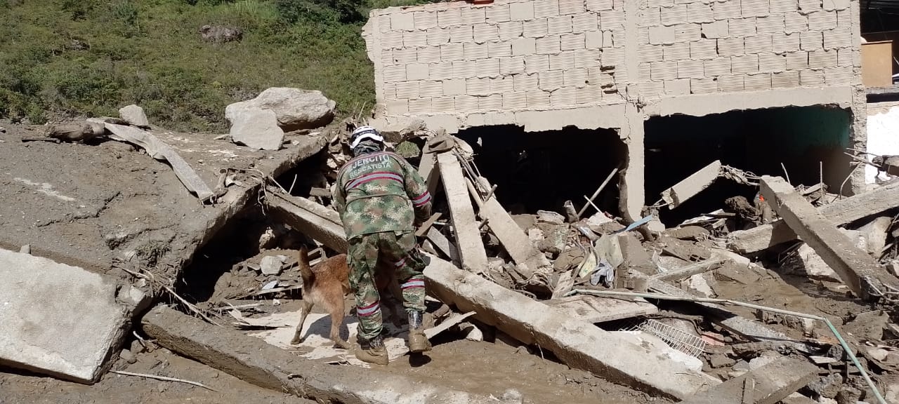 Ulises, el compañero de Wilson en la Operación Esperanza, está buscando personas en Quetame, Cundinamarca