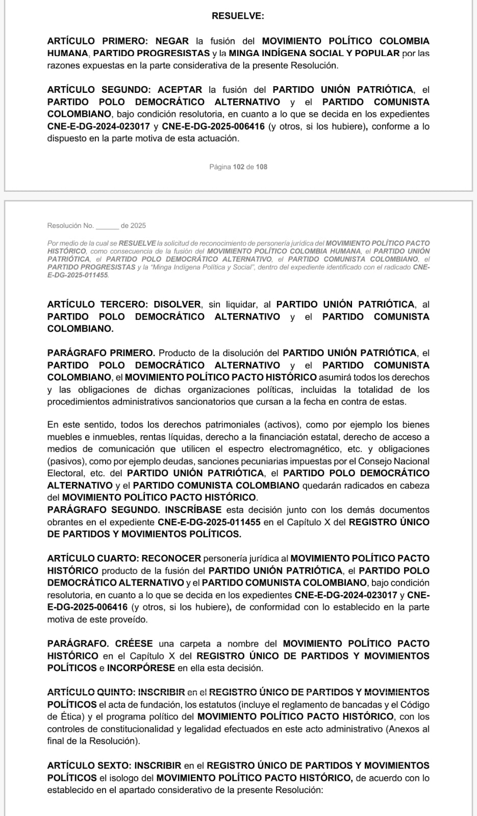 Decisión CNE Pacto Histórico