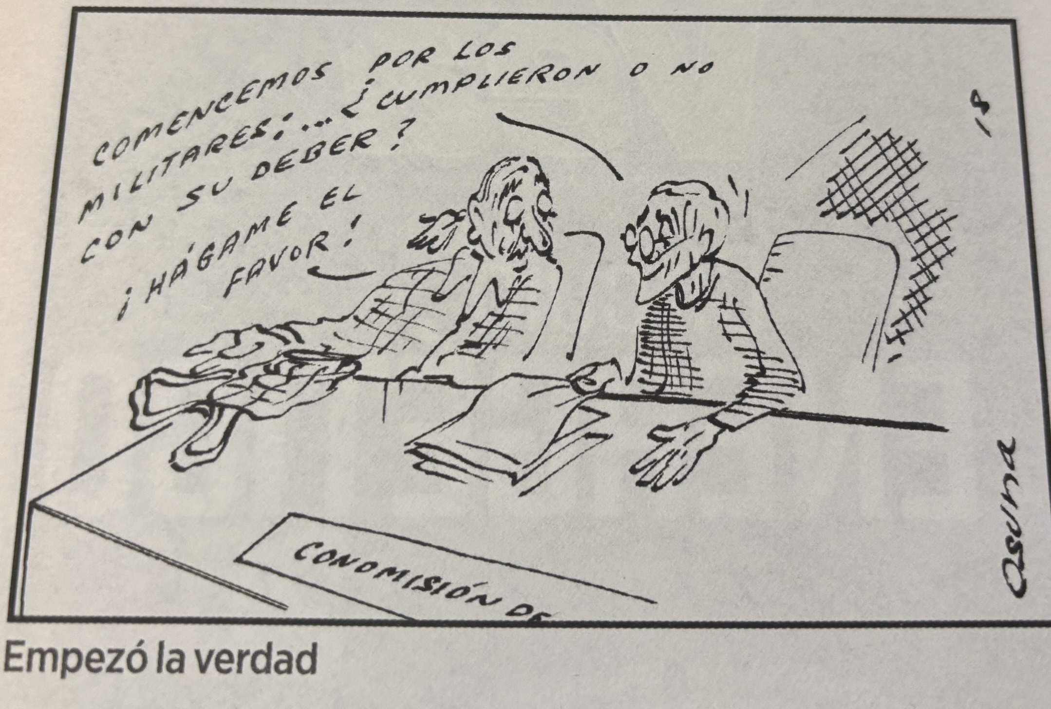 En abril de 2017 arrancó el trabajo de la Comisión de la Verdad. En la caricatura, el periodista Alfredo Molano y el padre Francisco De Roux.