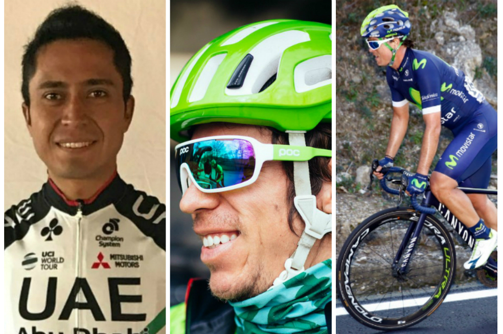 Darwin Atapuma, del UAE Team Emirates, Rigoberto Urán, del Cannondale, y "Bananito" Betancur, compañero de Nairo en el Movistar.