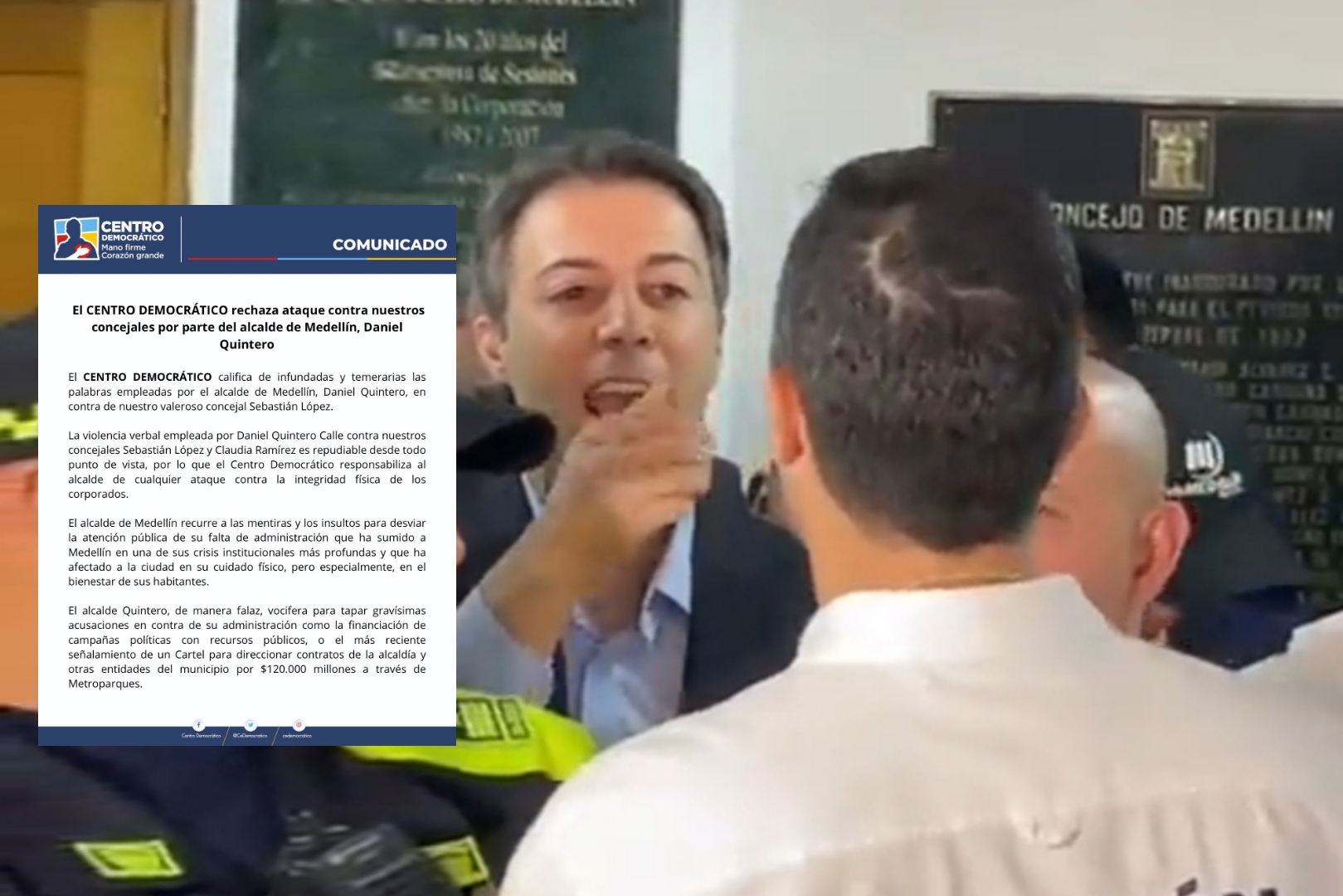 Centro Democrático pidió “castigar” a Daniel Quintero por rifirrafe con concejal