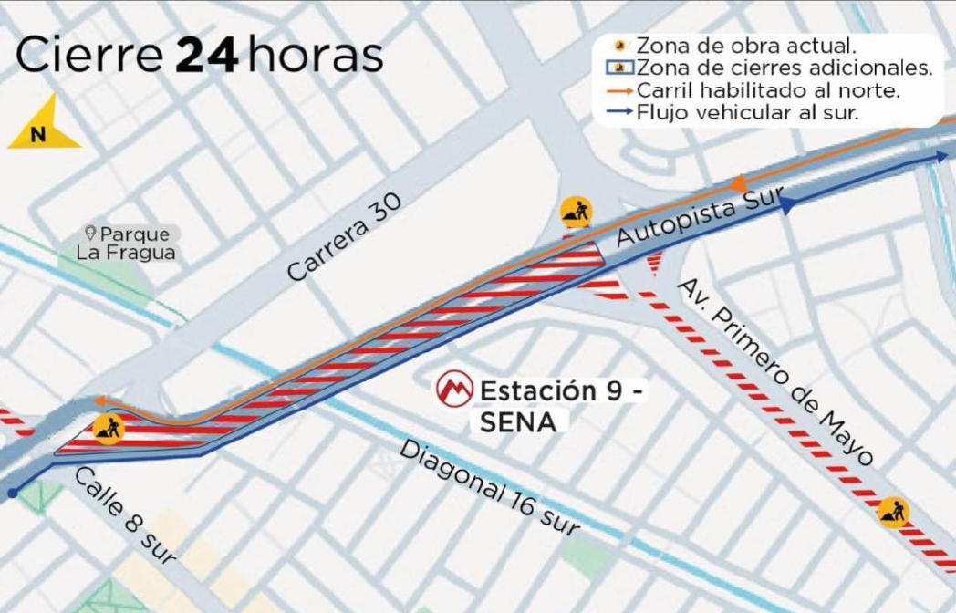 Nuevos cierres viales en la Autopista sur para dar paso a obras del Metro.