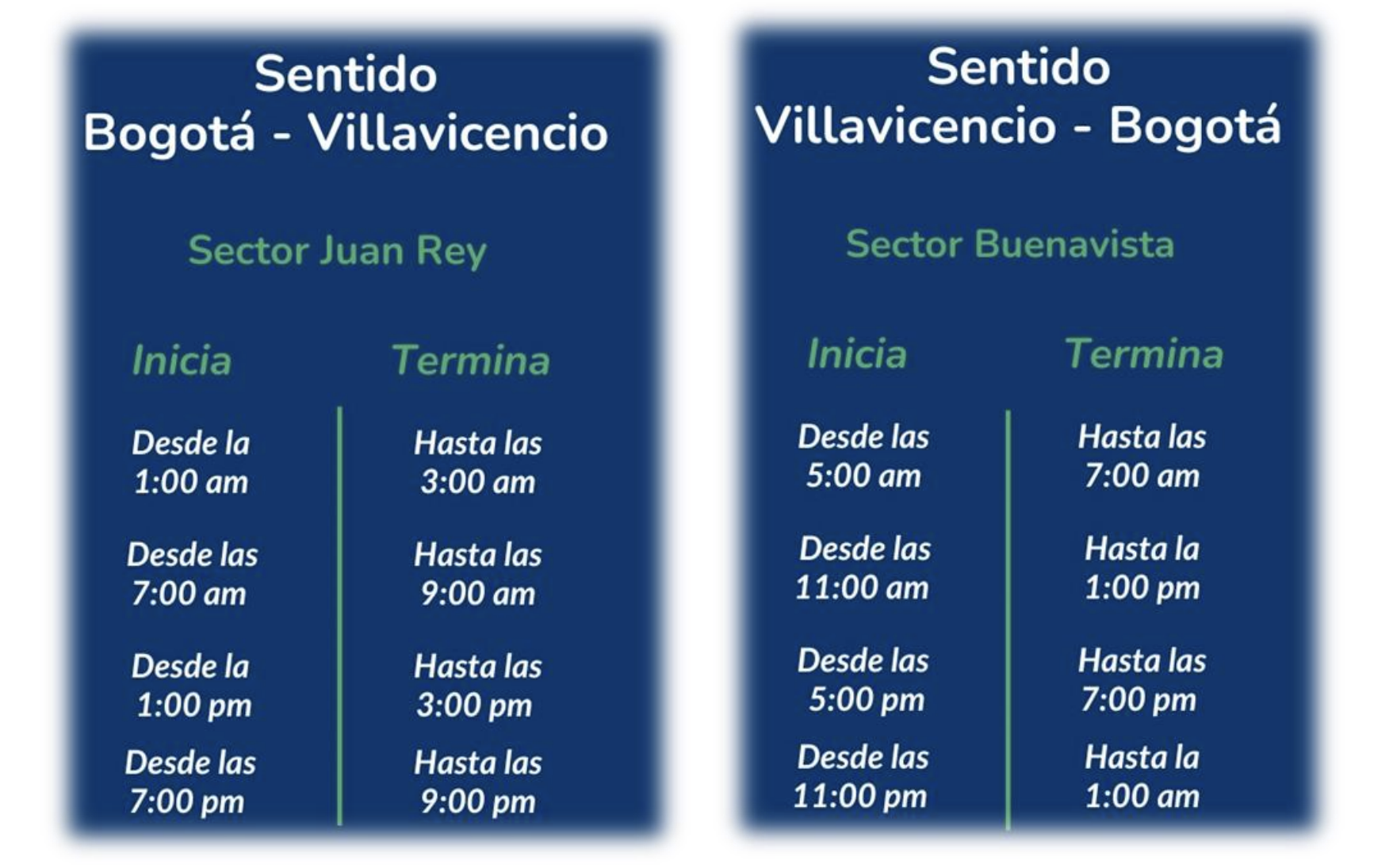 Horarios Vía al Llano