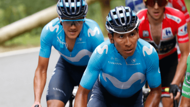 El saludo de Nairo Quintana a Richard Carapaz