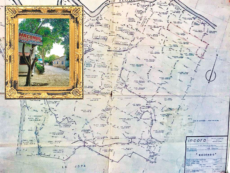 El mapa del Incora, incluido Macondo, documento que se conserva en la región.