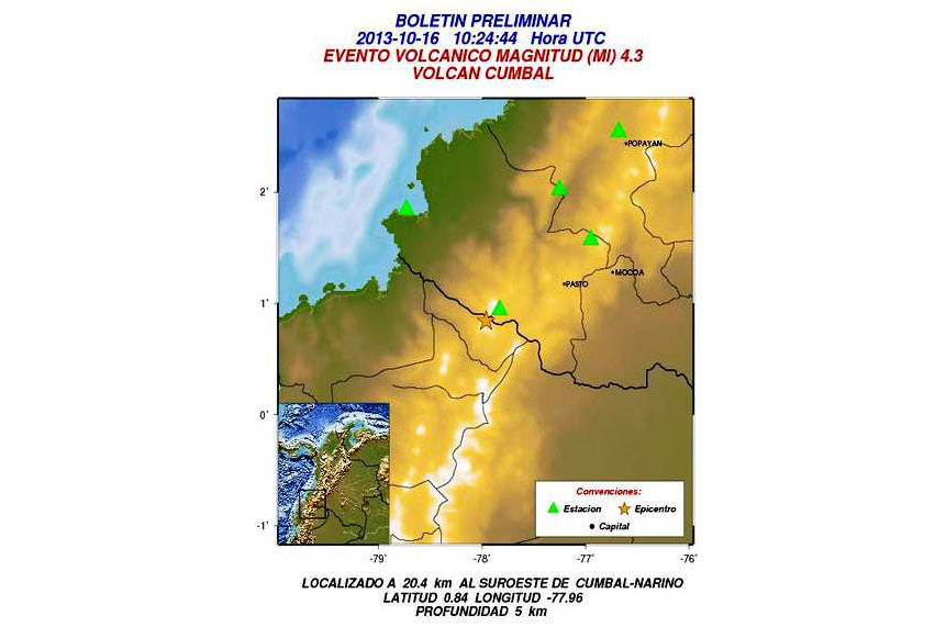 Sismo de 4.3 grados sacude a Cumbal, Nariño