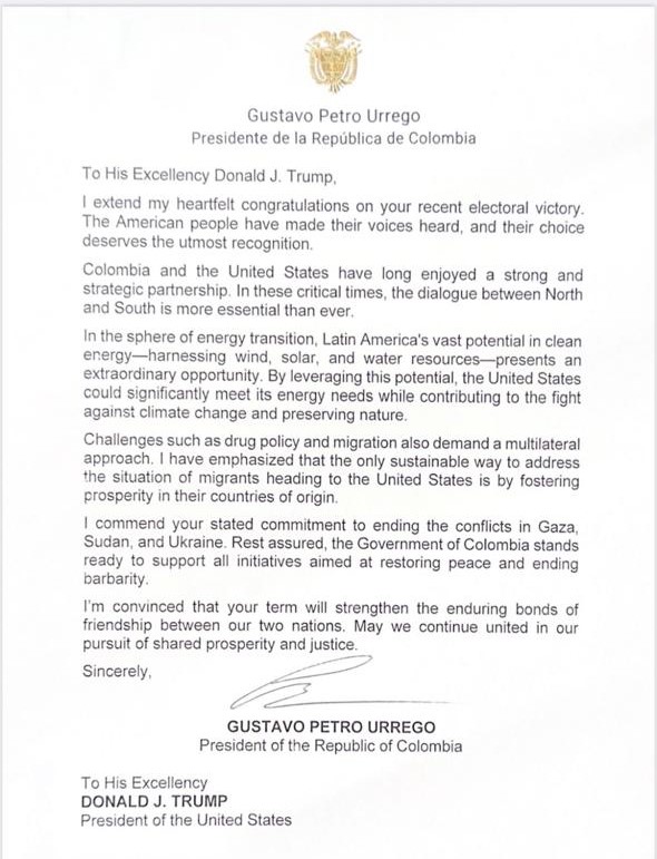 Carta de Petro a Trump.