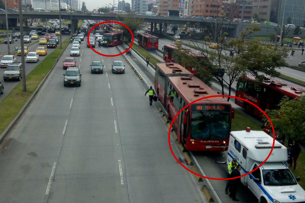 Caos en la Autopista Norte por choques protagonizados por buses de Transmilenio