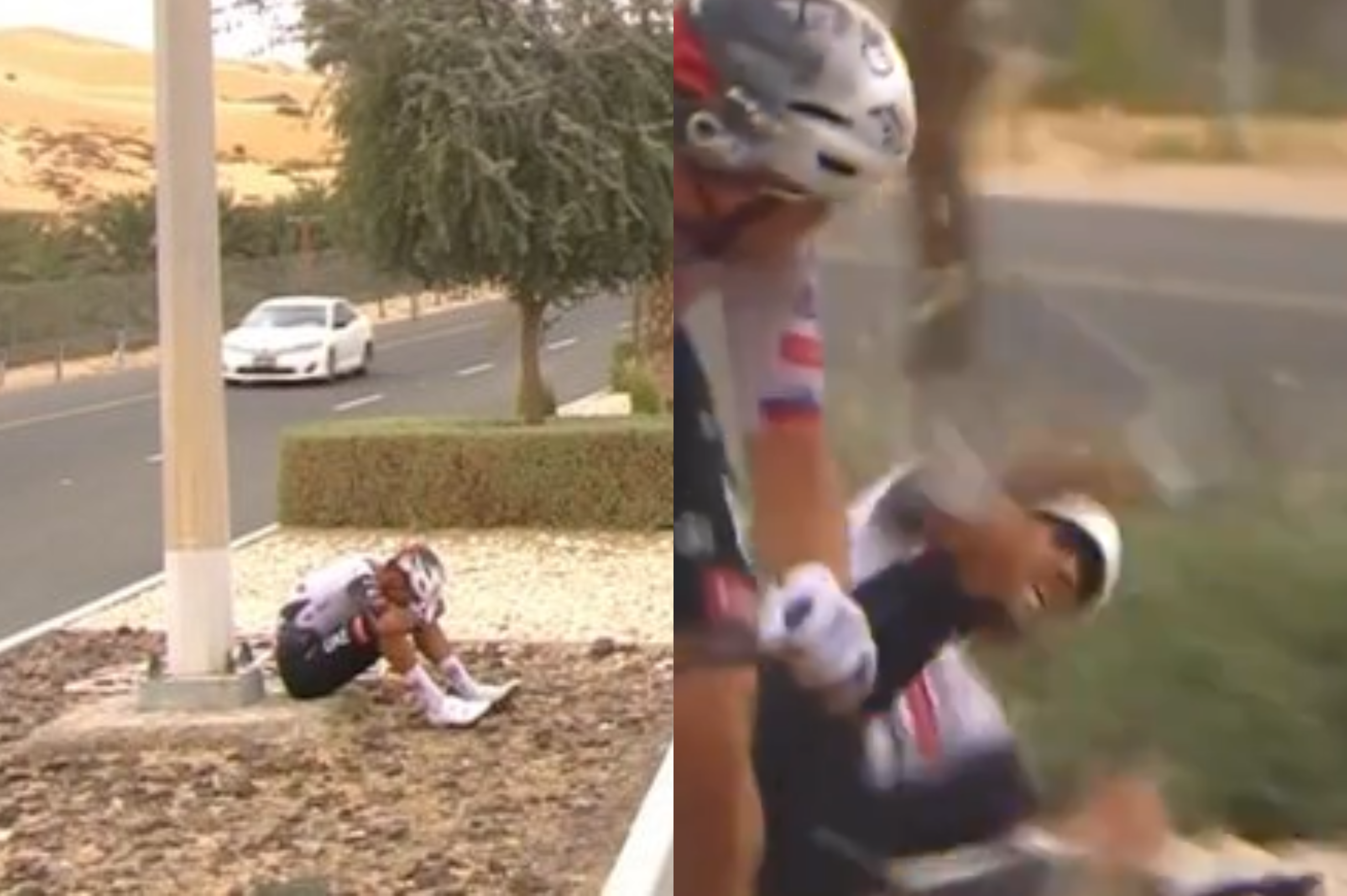 Juan Sebastián Molano y su caída en el UAE Tour.