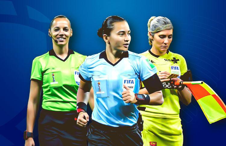 La árbitra brasileña Edina Alves Batista (centro), junto con las asistentes Neusa Back y Mariana de Almeida (der.) dirigirán en el Mundial de Clubes de la Fifa, en Qatar.