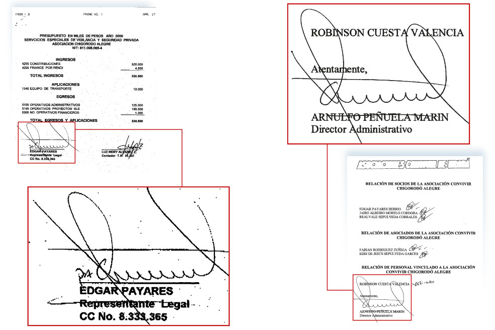 En ambos documentos la firma parece ser la misma, aunque supuestamente pertenecen a dos personas distintas.