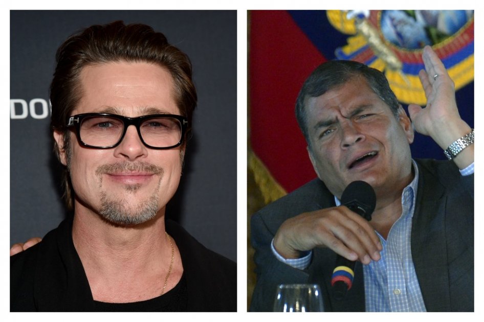 El actor Brad Pitt y el presidente de Ecuador, Rafael Correa.