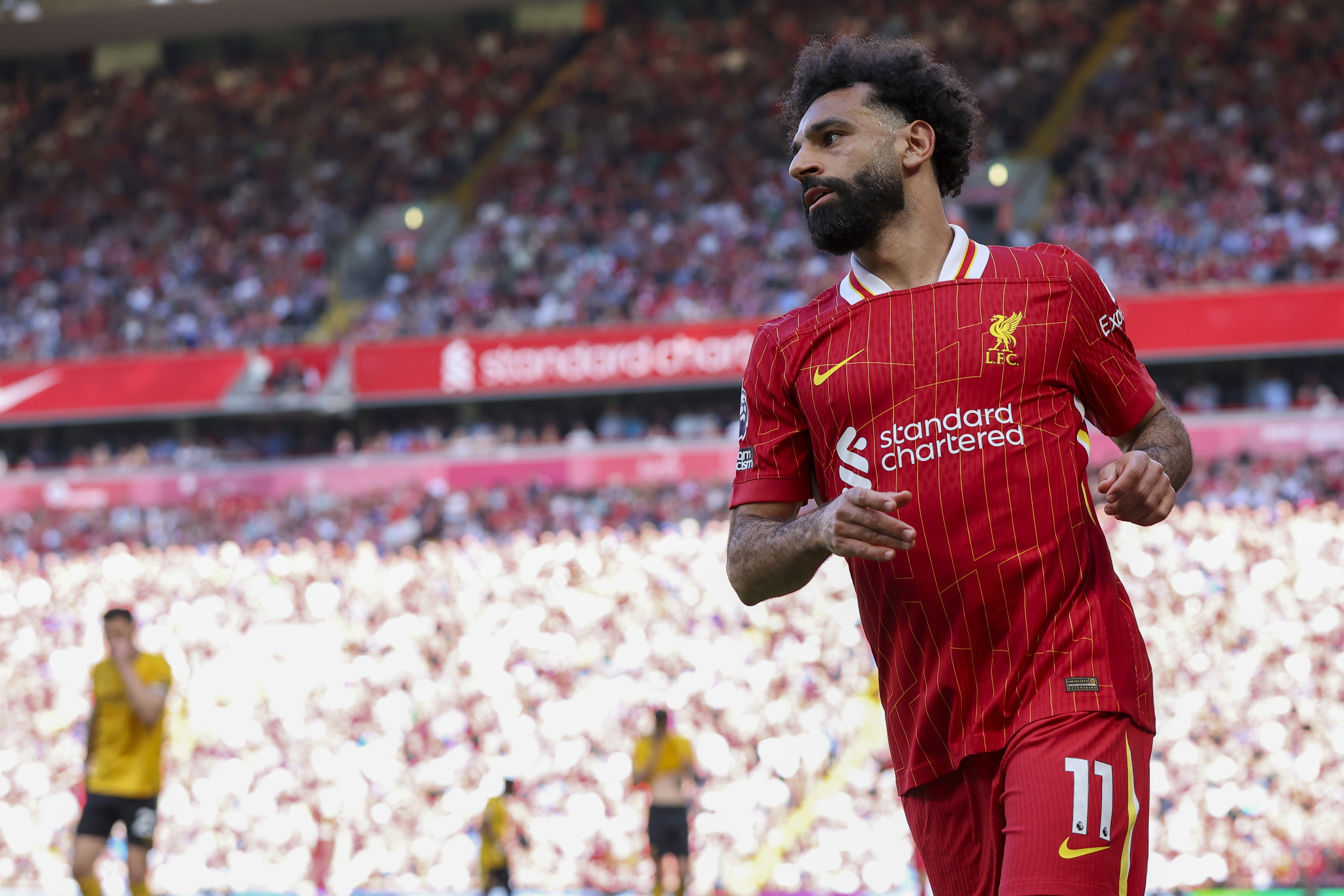 Liverpool (United Kingdom), 19/05/2024.- Mohamed Salah of Liverpool during the English Premier League soccer match of Liverpool FC against Wolverhampton Wanderers, in Liverpool, Britain, 19 May 2024. (Reino Unido) EFE/EPA/ADAM VAUGHAN EDITORIAL USE ONLY. No use with unauthorized audio, video, data, fixture lists, club/league logos, 'live' services or NFTs. Online in-match use limited to 120 images, no video emulation. No use in betting, games or single club/league/player publications.