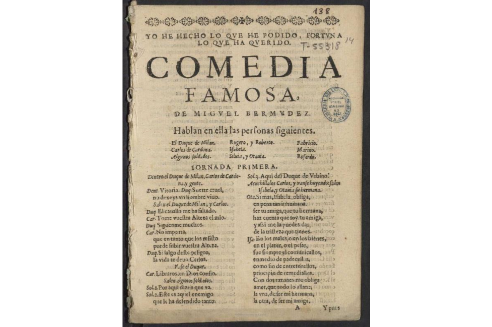 Descubren una comedia desconocida de Lope de Vega en la Biblioteca Nacional de España