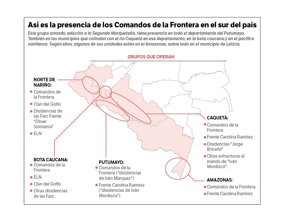 Así es la presencia territorial de Comandos de Frontera en cinco departamentos del país.