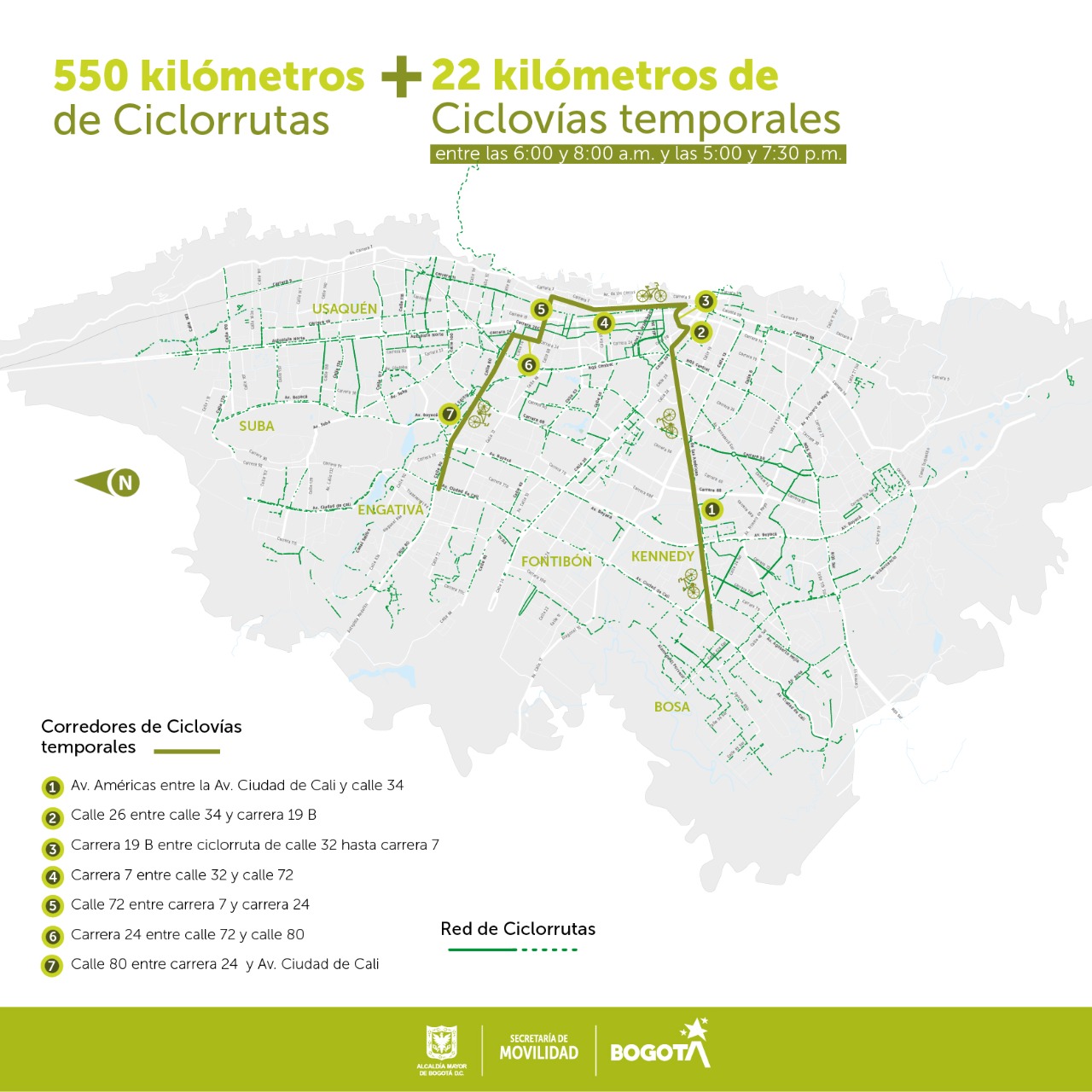 Según lo anunciado por la entidad, los corredores contarán con la presencia de la Policía, de personal del Grupo Guía de la SDM y del IDRD, quienes estarán a cargo de orientar a los ciclistas por las nuevas rutas, a regular el tráfico en las intersecciones y velar por la seguridad de los ciclistas.