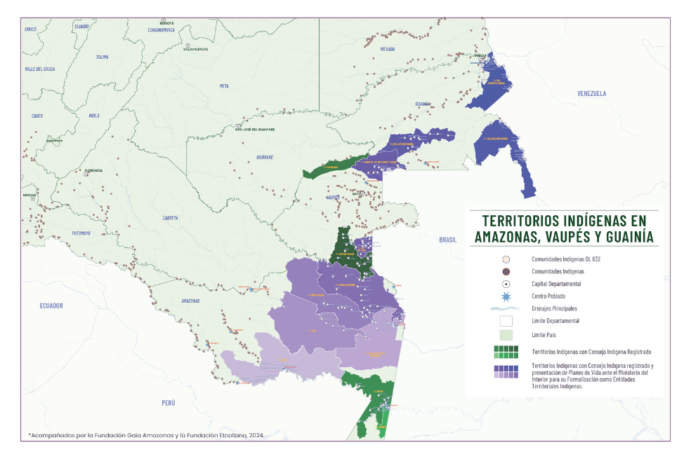 Territorios indígenas en Amazonas, Vaupés y Guainía.