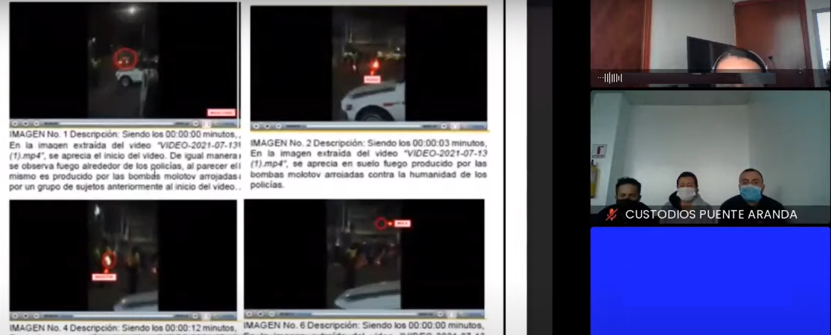 Pruebas presentadas durante la audiencia de imputación.