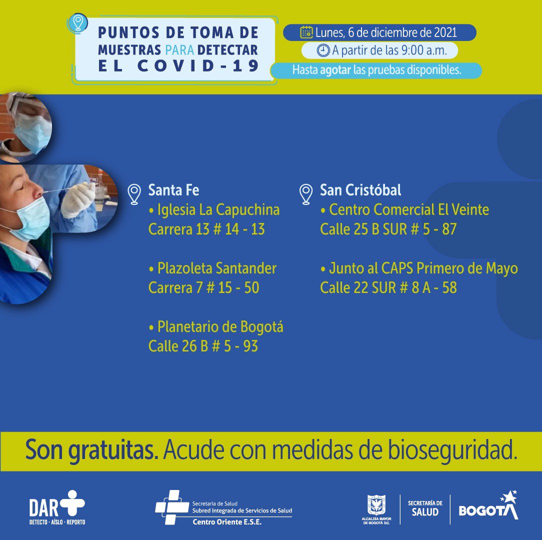 Puntos de atención para realizar la prueba covid-19 gratis.
