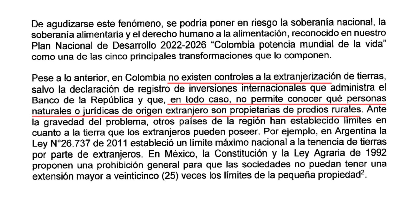 Respuesta de Minagricultura sobre la extranjerización de la tierra en Colombia.