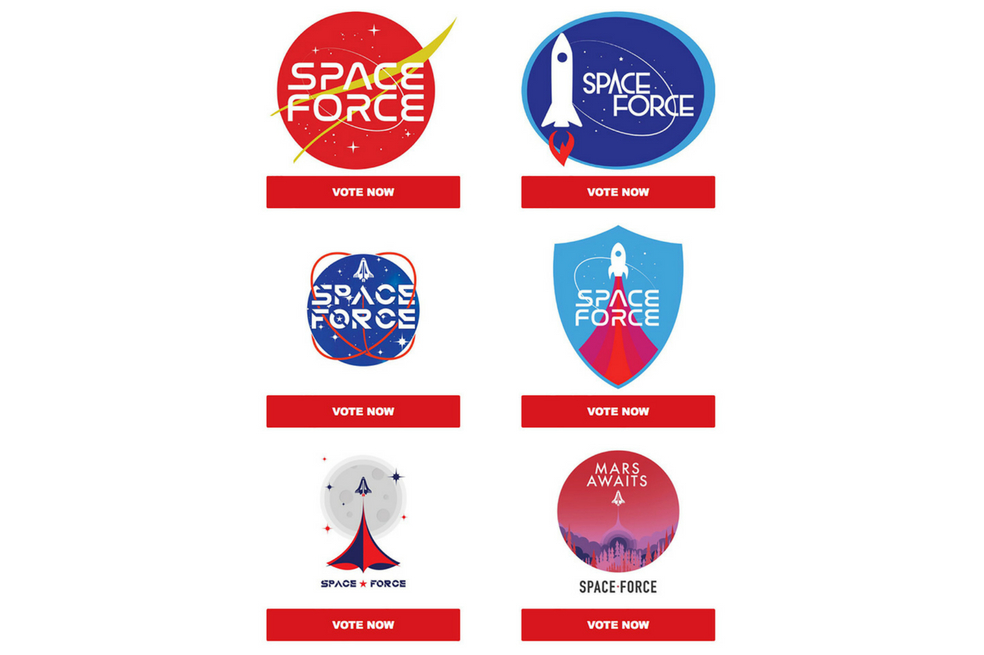 La imagen es una captura de pantalla de un correo electrónico de Donald Trump pidiendo a los seguidores que voten por el logo de 'Space Force'. / Tomado del portal Times. (Trump Make America Great Again Committee)