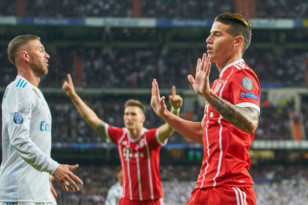 James Rodríguez no celebró cuando le marcó a Real Madrid, jugando para Bayern Múnich, en la semifinal de la Liga de Campeones 2018.