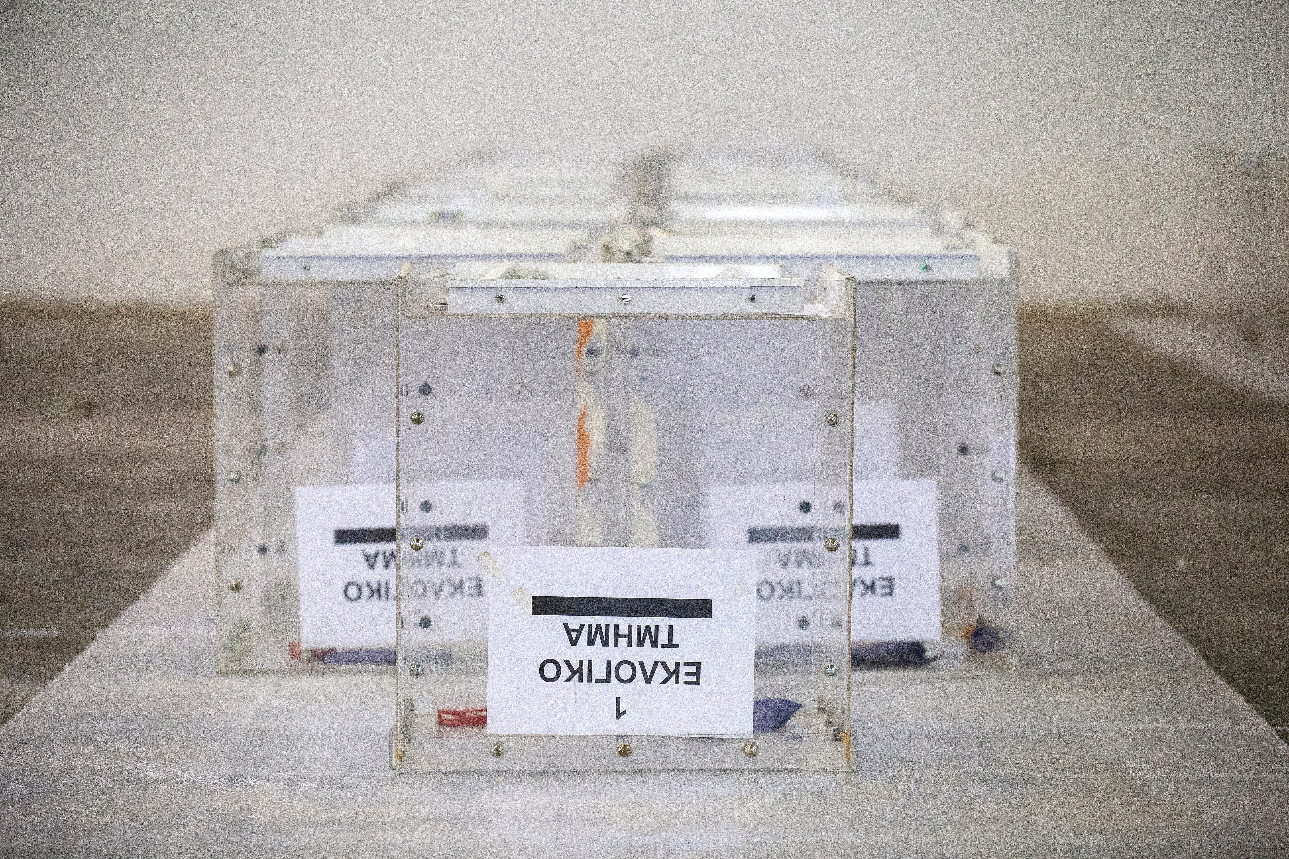 Thessaloniki (Greece), 11/05/2023.- Ballot boxes in an Electoral Material Preparation Center during the pre-election preparations, in Thessaloniki, Greece, 11 May 2023. Greece will hold general elections on 21 May. (Elecciones, Grecia, Salónica) EFE/EPA/ACHILLEAS CHIRAS