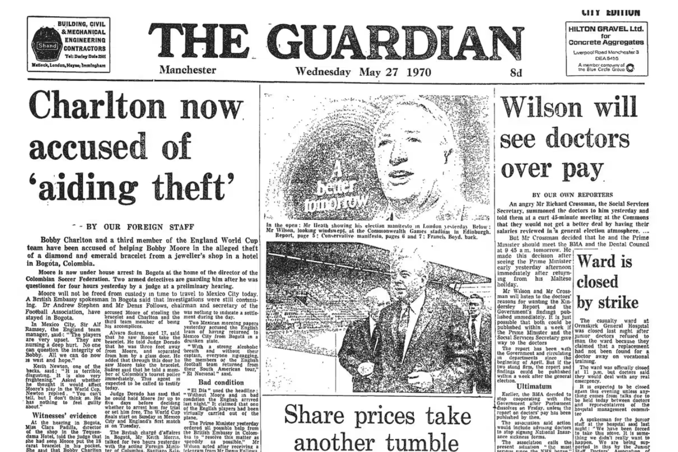 Portada de la edición del 27 de mayo de 1970 de The Guardian.