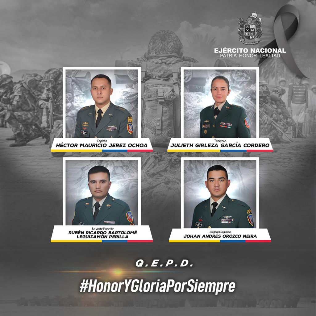 Los militares que perdieron la vida en accidente de helicóptero en el Chocó