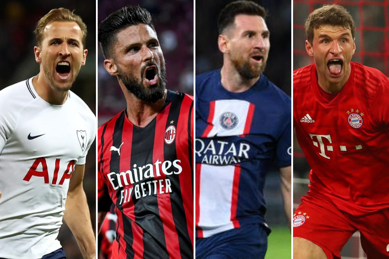 Harry Kane (Tottenahm), Olivier Giroud (A.C Milan), Lionel Messi (PSG) y Thomas Muller (Bayer Múnich).