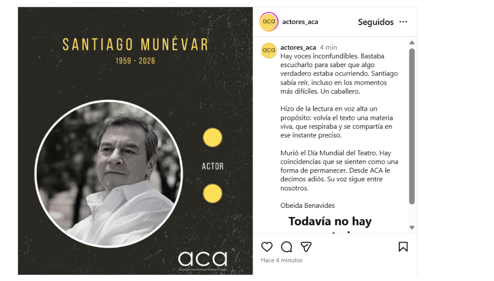 Luto en la televisión colombiana: murió el actor Santiago Munévar. Esto se sabe