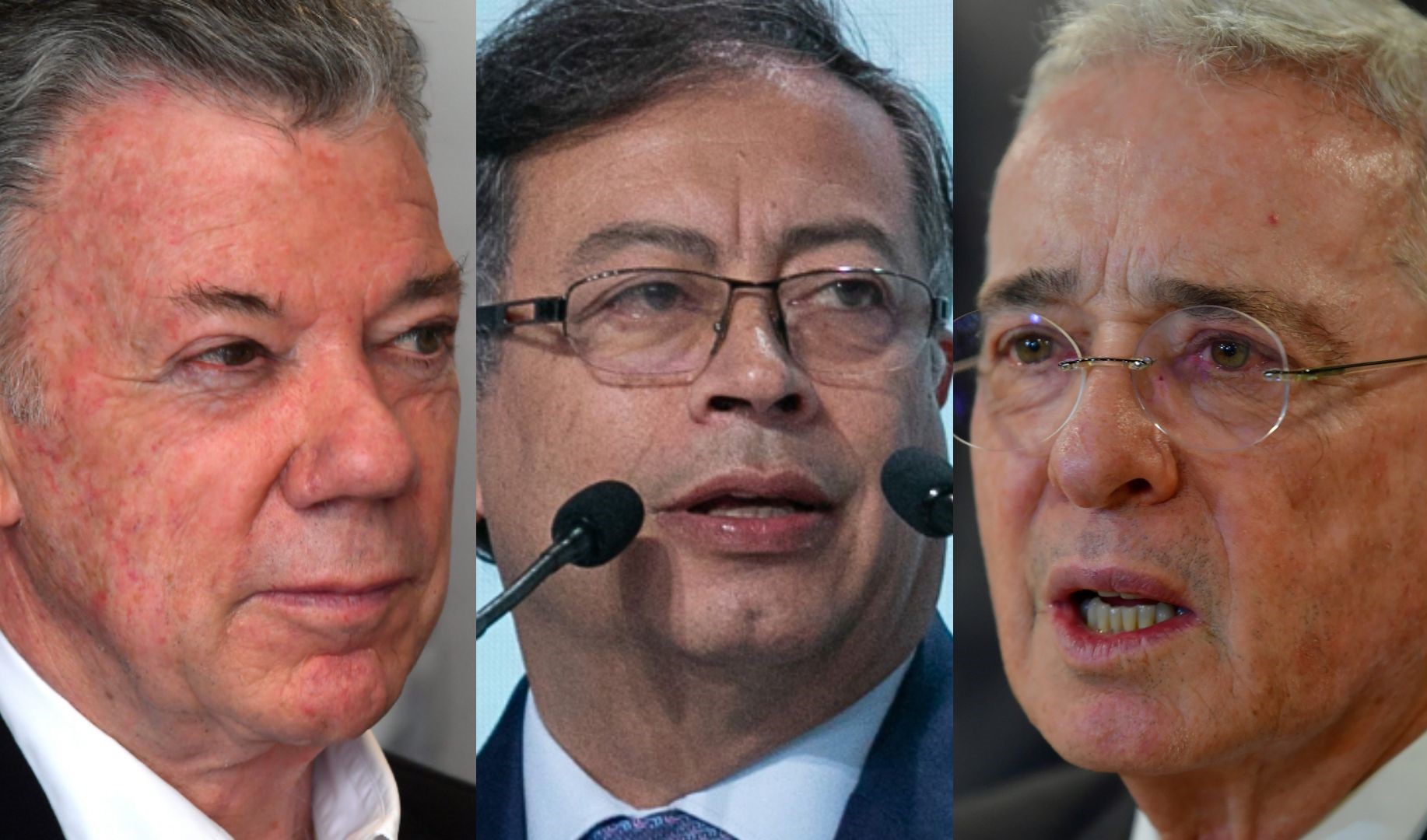 Expresidente Juan Manuel Santos, presidente Gustavo Petro y exmandatario Álvaro Uribe.