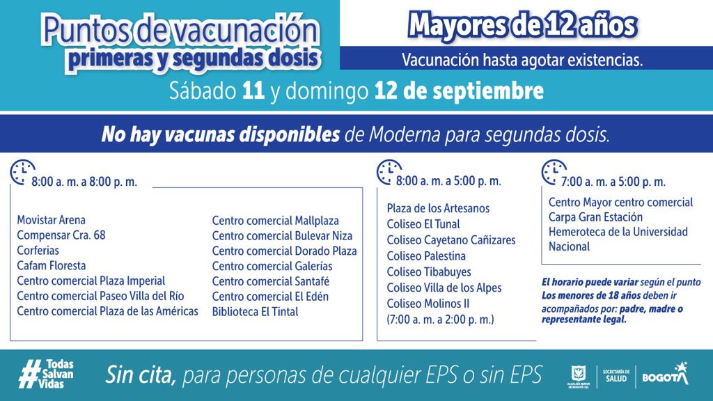 ¿Cuáles son las vacunas contra COVID-19 disponibles este domingo en Bogotá?