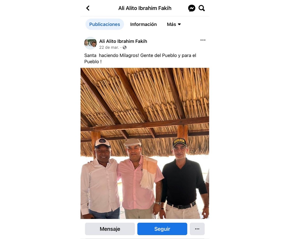 Publicación del 22 de marzo pasado en la que aparece Alí Ibrahim Fakih junto a Santander Lopesierra, conocido como el "Hombre Marlboro".