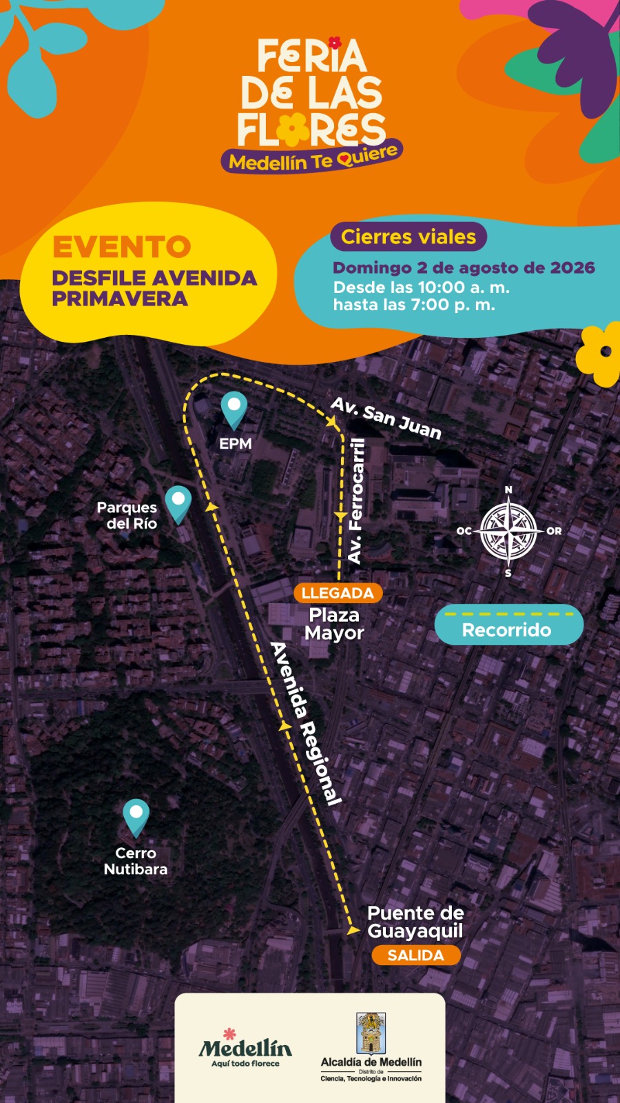 Cierre vial Medellín Feria de las Flores 2026.