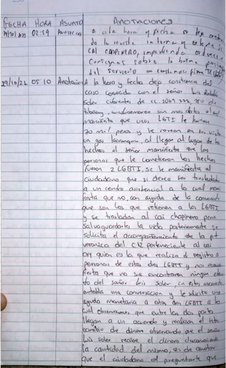 Minuta del 29 de octubre de 2021 sobre el caso del actor Luis soler quemado con ácido.