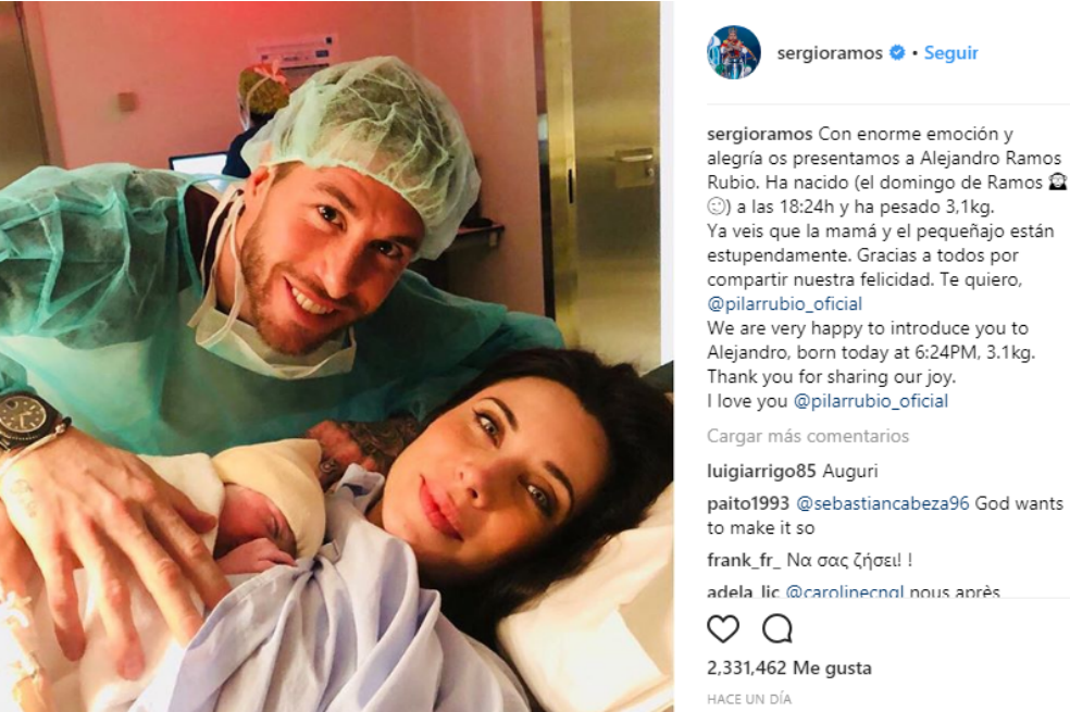 Sergio Ramos y su esposa presentaron en redes sociales a su tercer hijo