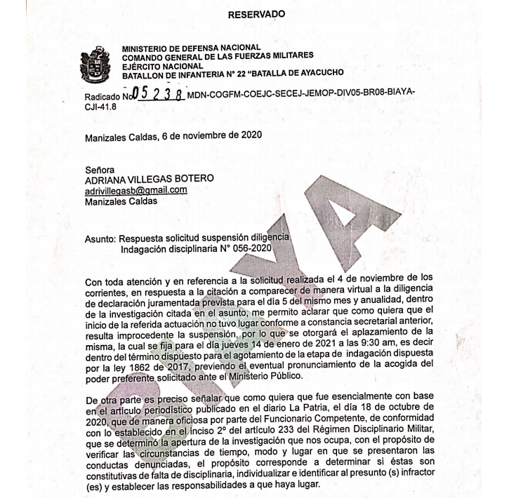 Última citación del Batallón de Ayacucho, con fecha para el próximo 14 de enero / Adriana Villegas.