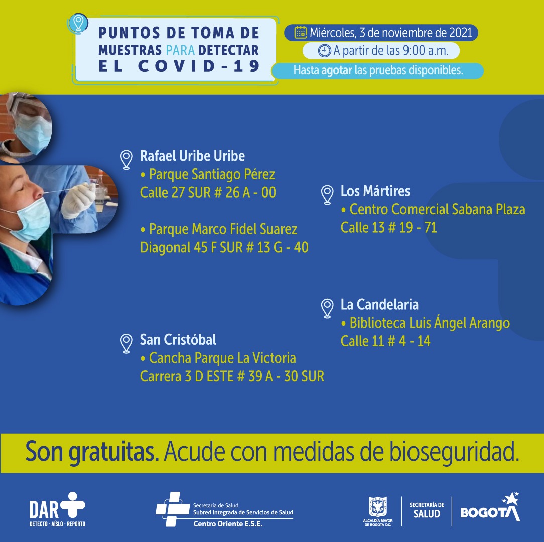 ¿Dónde hay pruebas gratuitas para Covid-19 este miércoles en Bogotá?