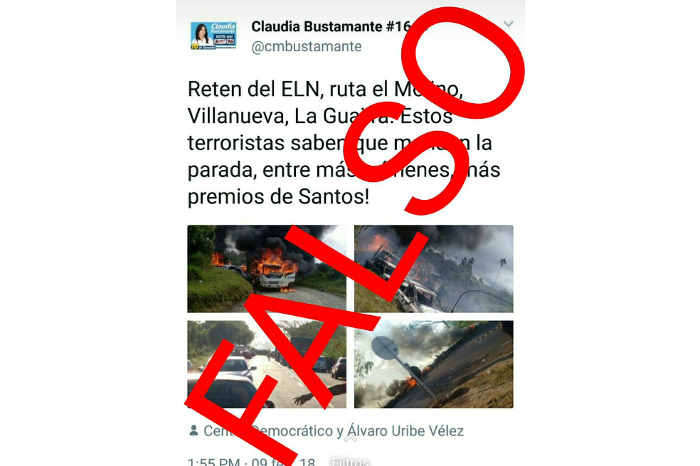 Candidata uribista comparte falsas imágenes de atentado del Eln y Policía la desmiente