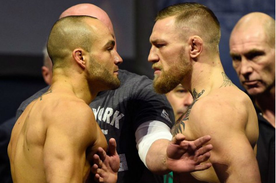 Conor McGregor y Eddie Álvarez el día del pesaje. Foto: Tomada del twitter de UFC