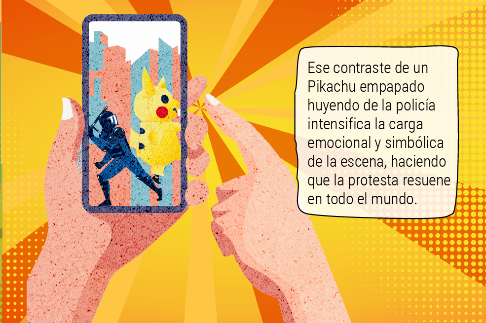 Hace treinta años, Pikachu huía del Equipo Rocket. Hoy, este querido roedor eléctrico corre entre gases lacrimógenos y escudos antidisturbios.