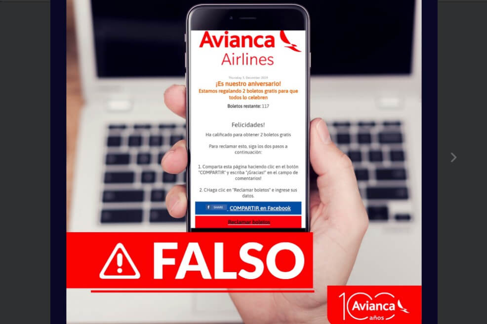 ¡Ojo! Delincuentes se hacen pasar por Avianca ofreciendo tiquetes gratis