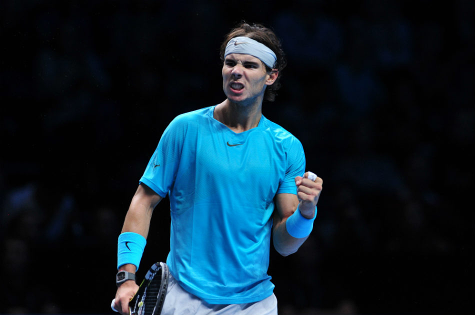 Nadal celebra después del triunfo y el cupo a semifinales en Torneo de Maestros 2013.