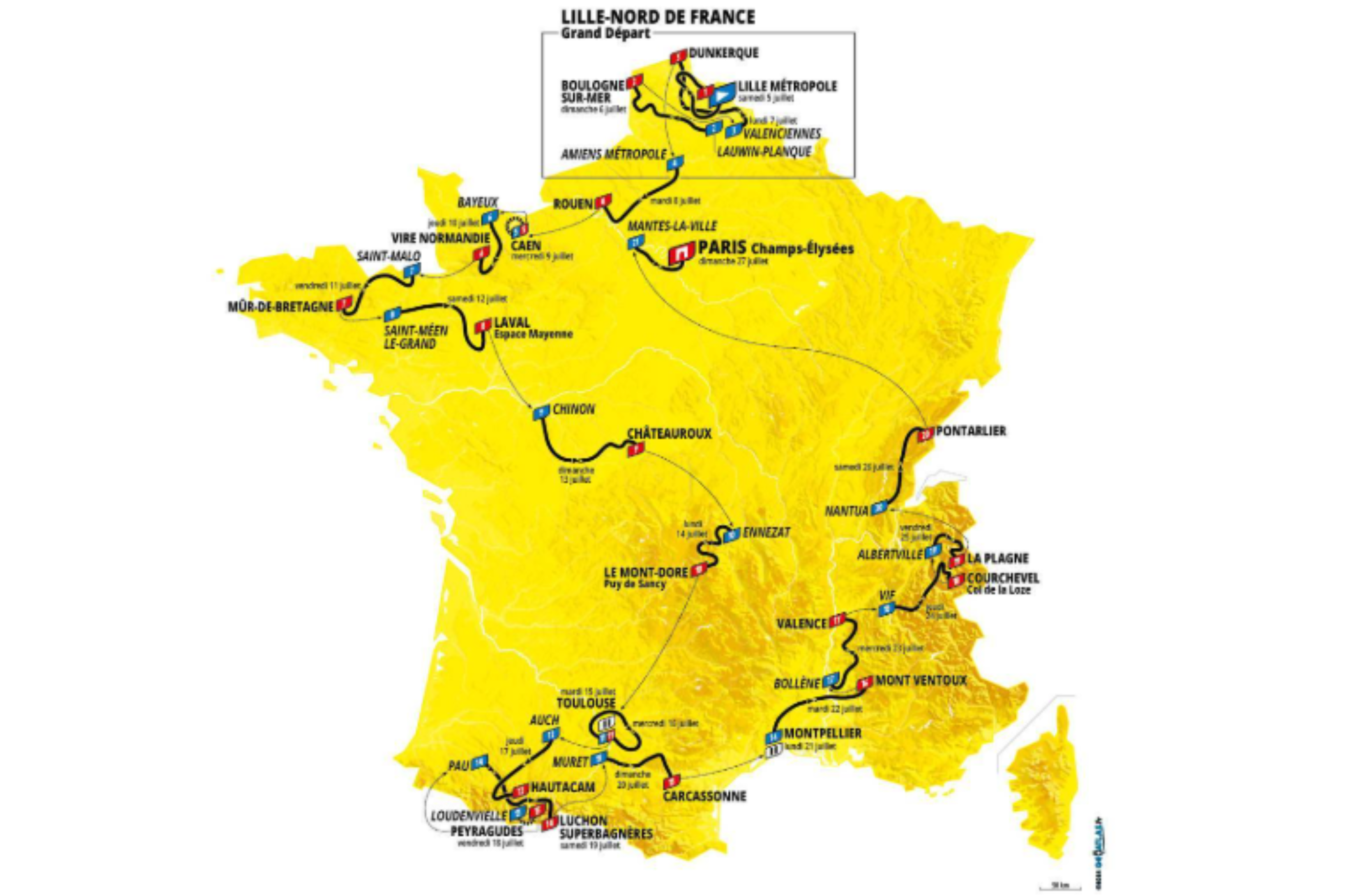 Este año la carrera empieza en Lille y vuelve a finalizar en París.