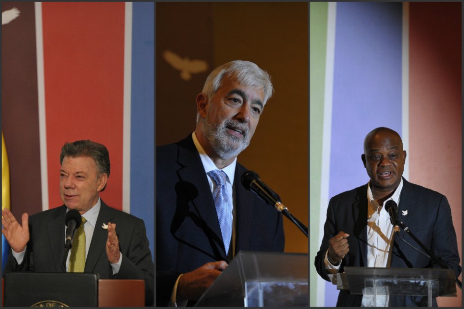 el presidente Juan Manuel Santos; Brian Farrel, director del Centro David Rockefeller para Estudios Latinoamericanos y Luis Gilberto Murillo, ministro de Ambiente, asistieron al evento. / Mauricio Alvarado