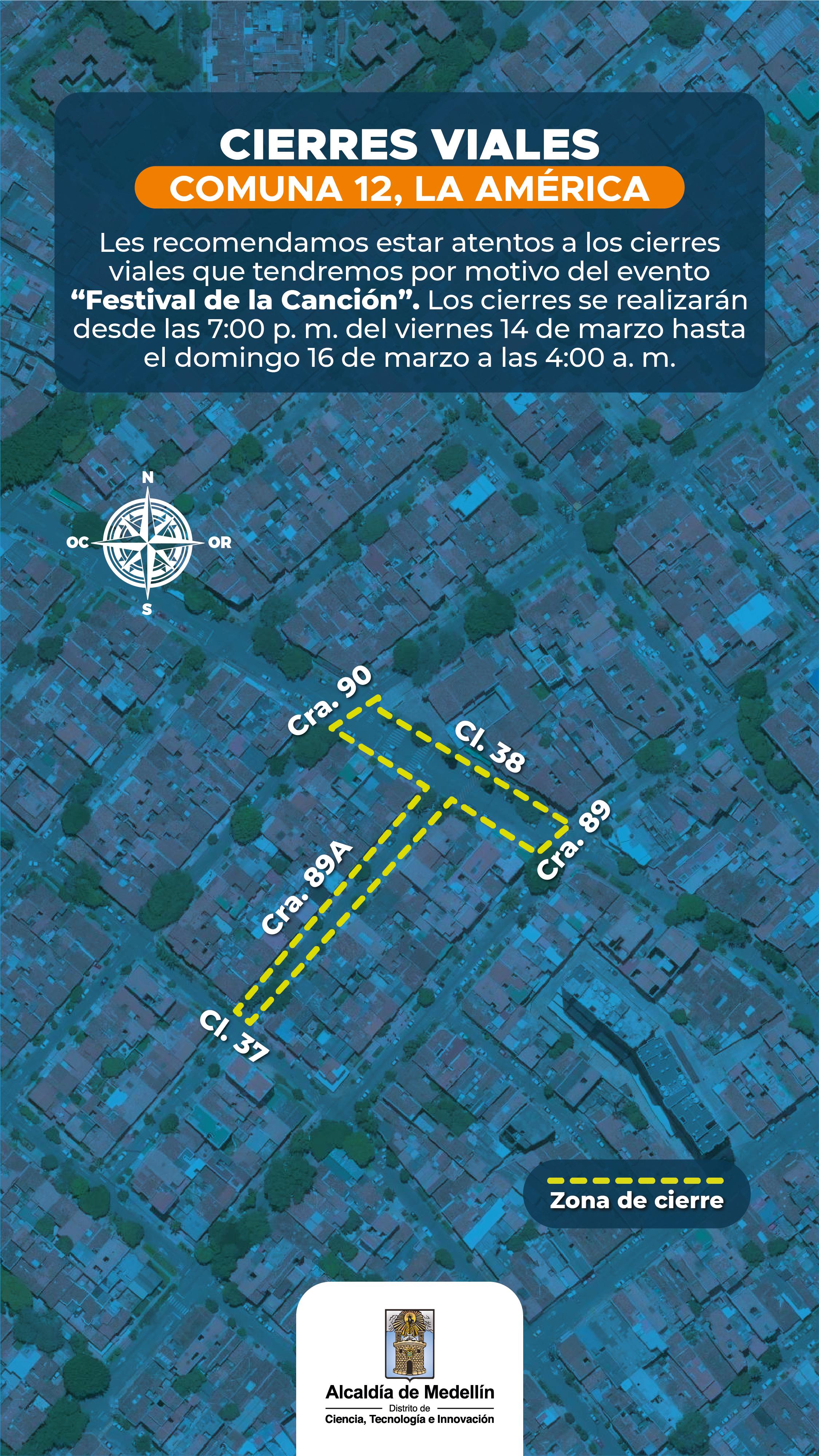 Este es el mapa de las vías que estarán cerradas en Medellín durante el fin de semana.