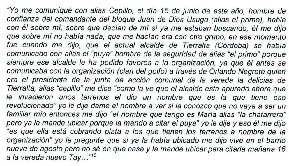 Declarción en poder de la Fiscalía en el expediente de María del Pilar Hurtado.
