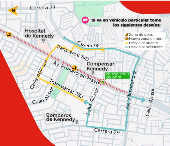 Desvío por las obras de la construcción del metro en Bogotá.