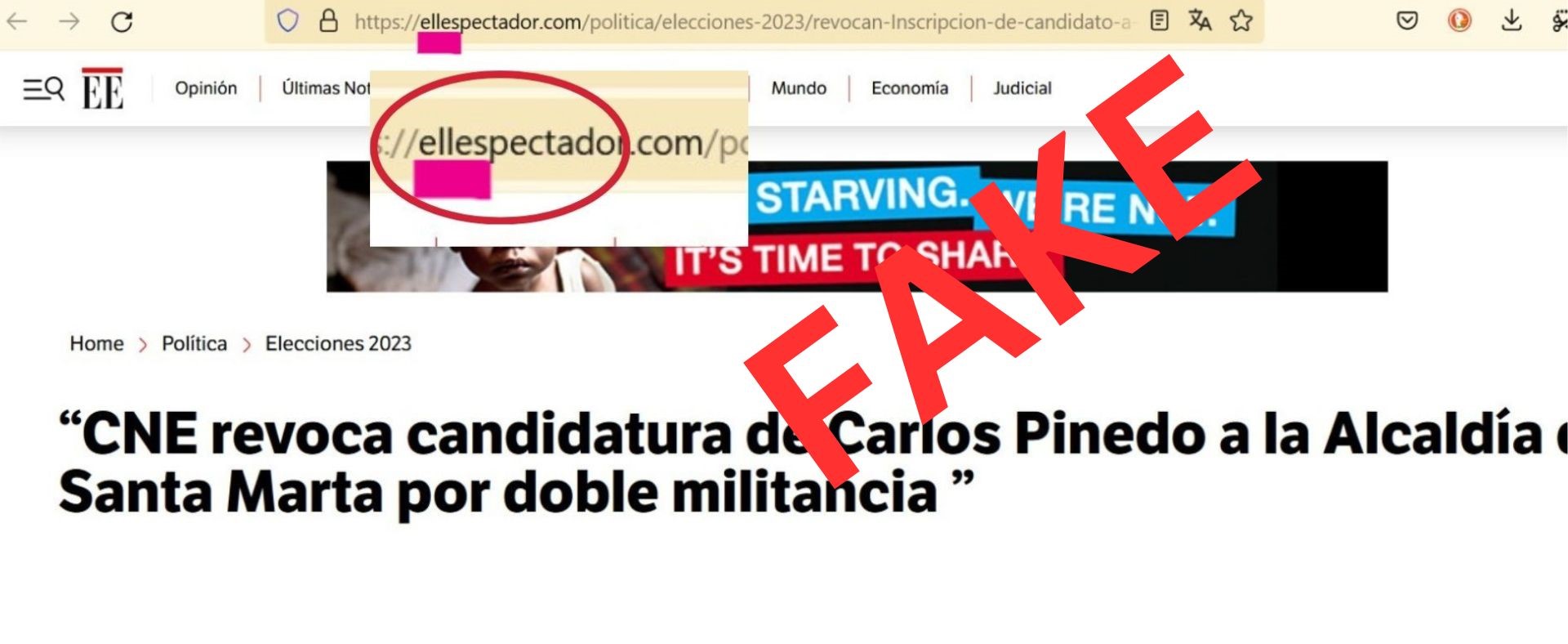 Url creada para divulgar la falsa noticia usa una doble l.